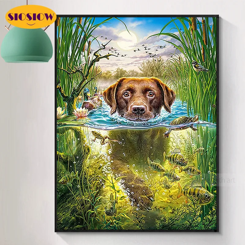 5D алмазная живопись сделай сам вышивка крестиком собака спаниель плавание