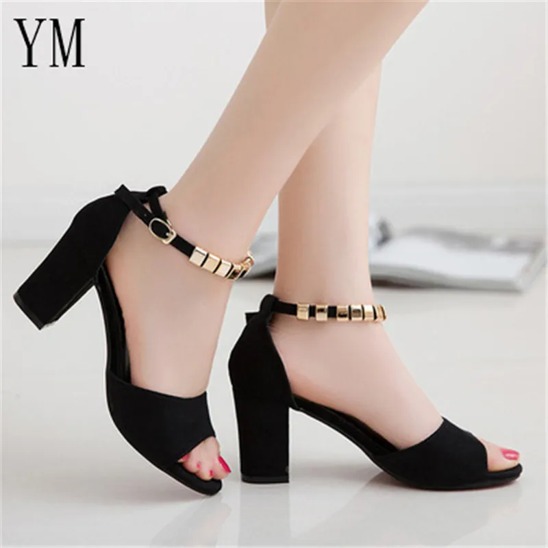 

Весенние открытые римские сандалии с открытым носком пикантные женские летние сандалии на высоком толстом каблуке, Украшенные бусинами Ра...