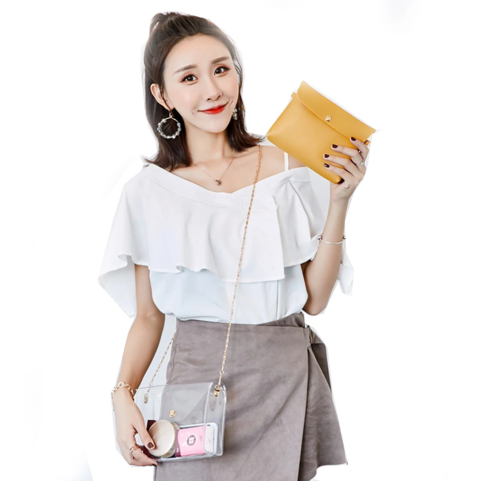

Oswego Women Bag 2019 New Fashion Candy Color Lady Transparent PVC Mini Purse Handbags Messenger Bag Chain Feminina Sac A Main