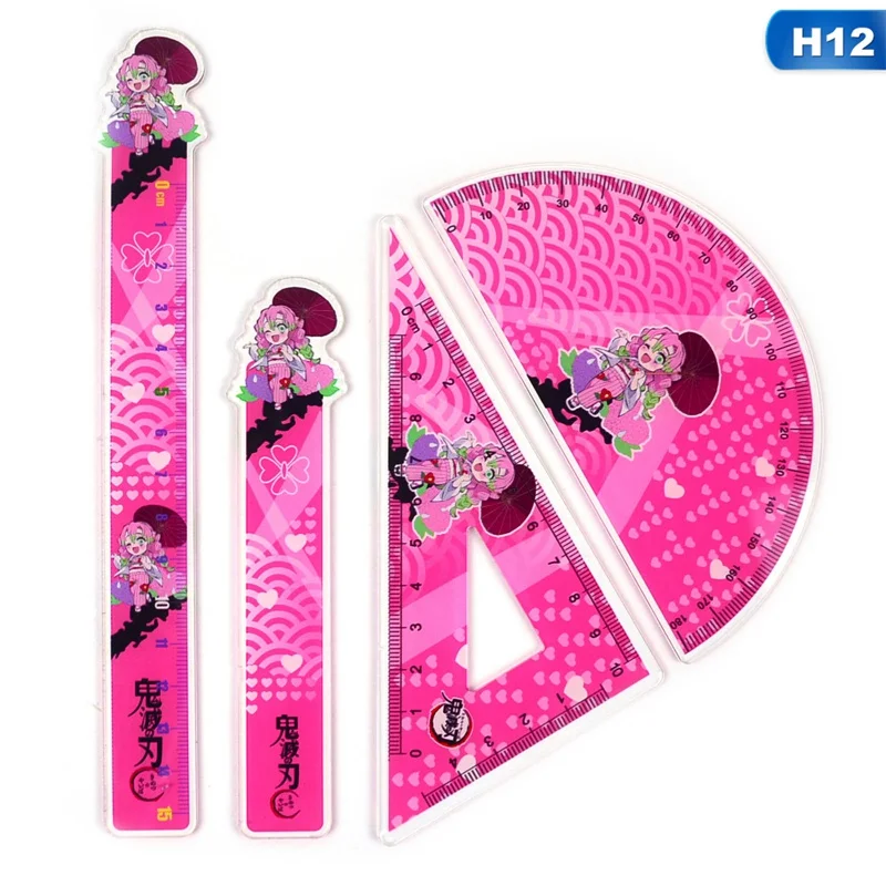 

4Pcs/Set Anime Demon Slayer: Kimetsu No Yaiba Cosplay Ruler Set Measuring Scale Students Cartoon Measure Ruler School Supplies