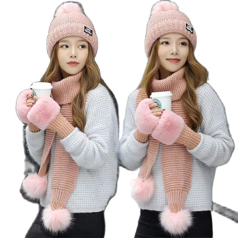 Модный женский комплект из шапки воротника и перчаток женские вязаные шерстяные