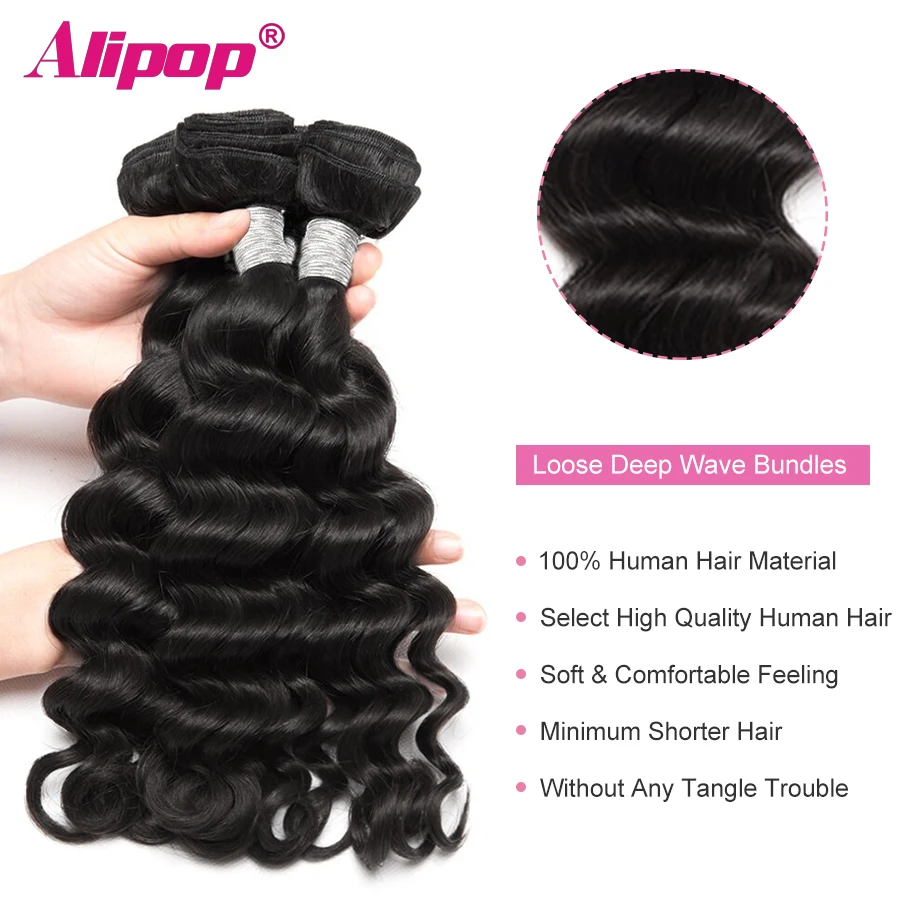 ALIPOP Свободные Пряди глубоких волн с застежкой 100% человеческие волосы Remy пряди