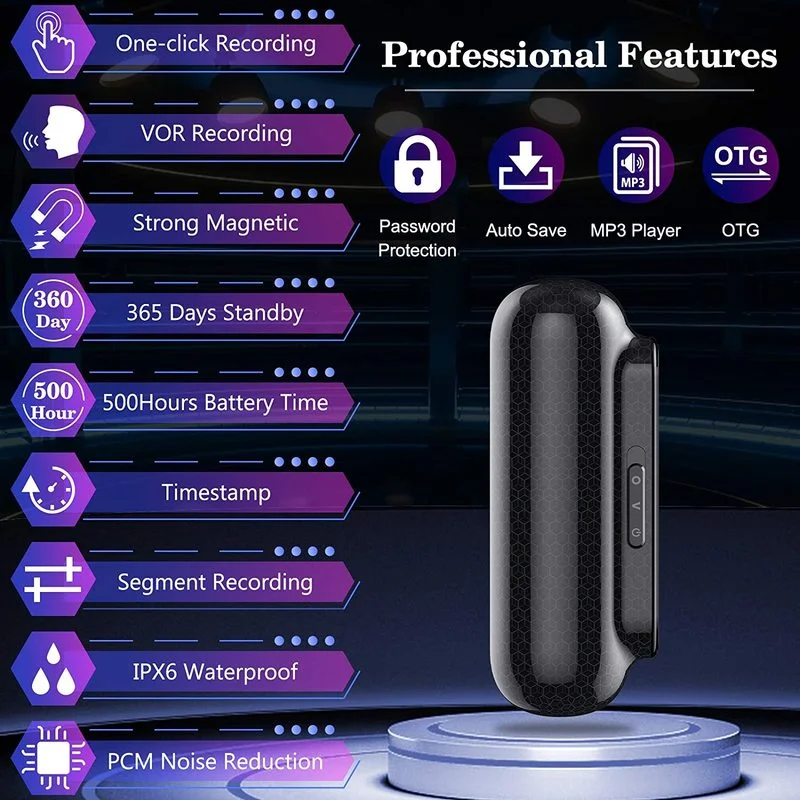 

Best Quality Magnet Micro Sound 32GB Voice Recorder Pen Professional Activated 400 Hours Dictaphone MP3 Players for Meetings