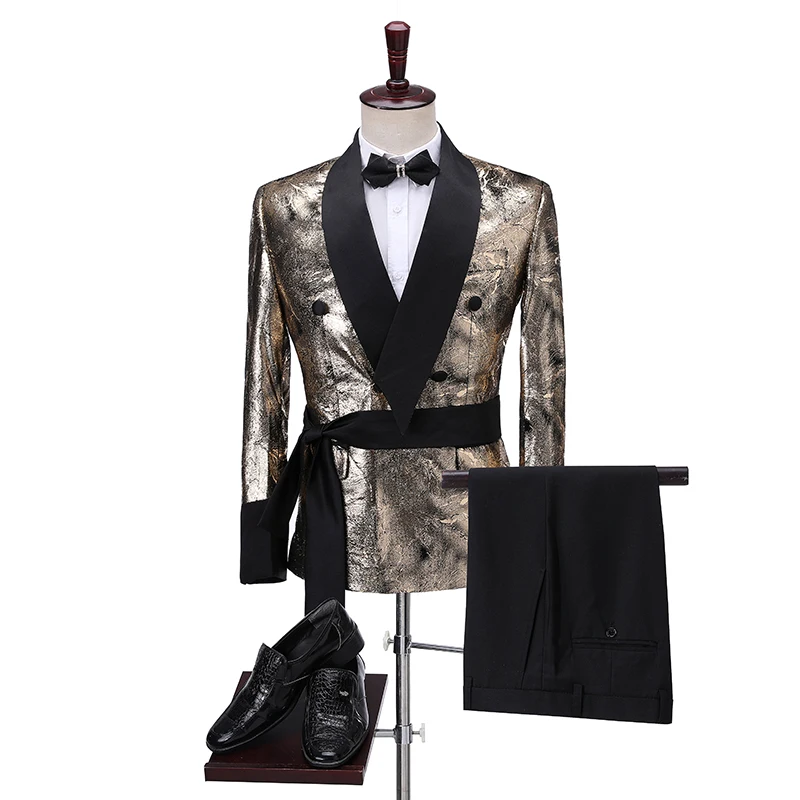 jacket and pants Новейший дизайн пальто брюки Тонкий блестящий серебряный курительный пиджак итальянский смокинг платье двубортные мужские свадебные костюмы жениха - Цвет: jacket and pants