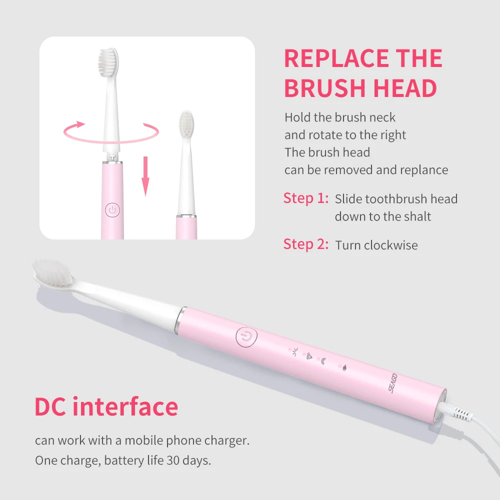 

Seago Electric Toothbrush Rechargeable 5 Modes Whiten Clean Teeth Brush Professional Oral Care Toothbrush Traval Box