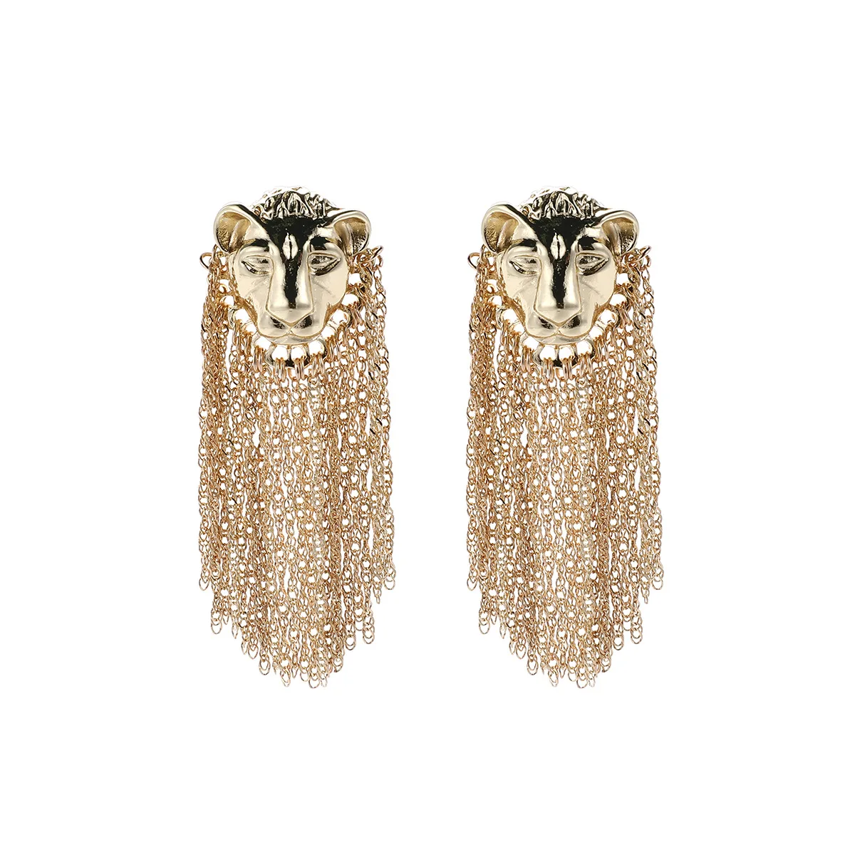 

Exaggerated Lion Head Earrings Gold Plated Chain Tassel Earrings Animal Hip Hop Punk Earrings Personality Women's Jewelry