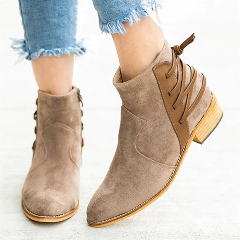 

Women Shoes Botas De Mujer Woman Boots Daily Low Heel Street Style Lace Up Faux Suede Fashion Spring Autumn Round Toe KZ262