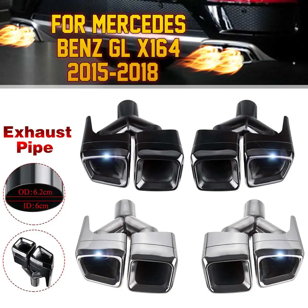 

2pcs Car Exhaust Pipe Muffler Tip Stainless Steel Exhaust System Tail Tube For Mercedes/Benz GL X164 2015 2016 2017 2018