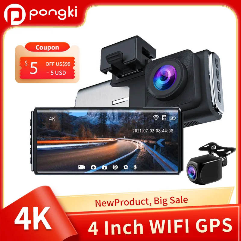 Видеорегистратор 4K A800 с двумя объективами IPS GPS 2160P 2 камеры Wi-Fi | Автомобили и