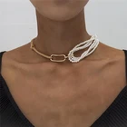 Колье-чокер женское, массивное асимметричное ожерелье в готическом стиле, с искусственным жемчугом, ювелирное украшение для свадьбы, 2021