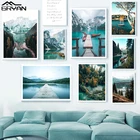 Скандинавский пейзаж, печать на холсте, картина на стену, лес, небо, озеро, лодка, Снежная гора, скандинавский стиль, плакат, украшение, картина