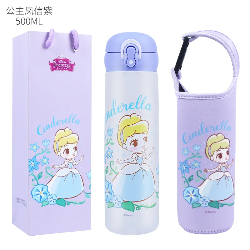 Disney girls thermos 316 stainless steel princess cup Gift Pack student warm cup 500ml with cup set girls water cup