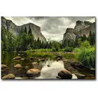Художественная картина на зеленой стене, рисунок в национальном парке йоsemite, прозрачная вода, озеро, горные деревья, скалы, рисунки на холсте, ландшафт