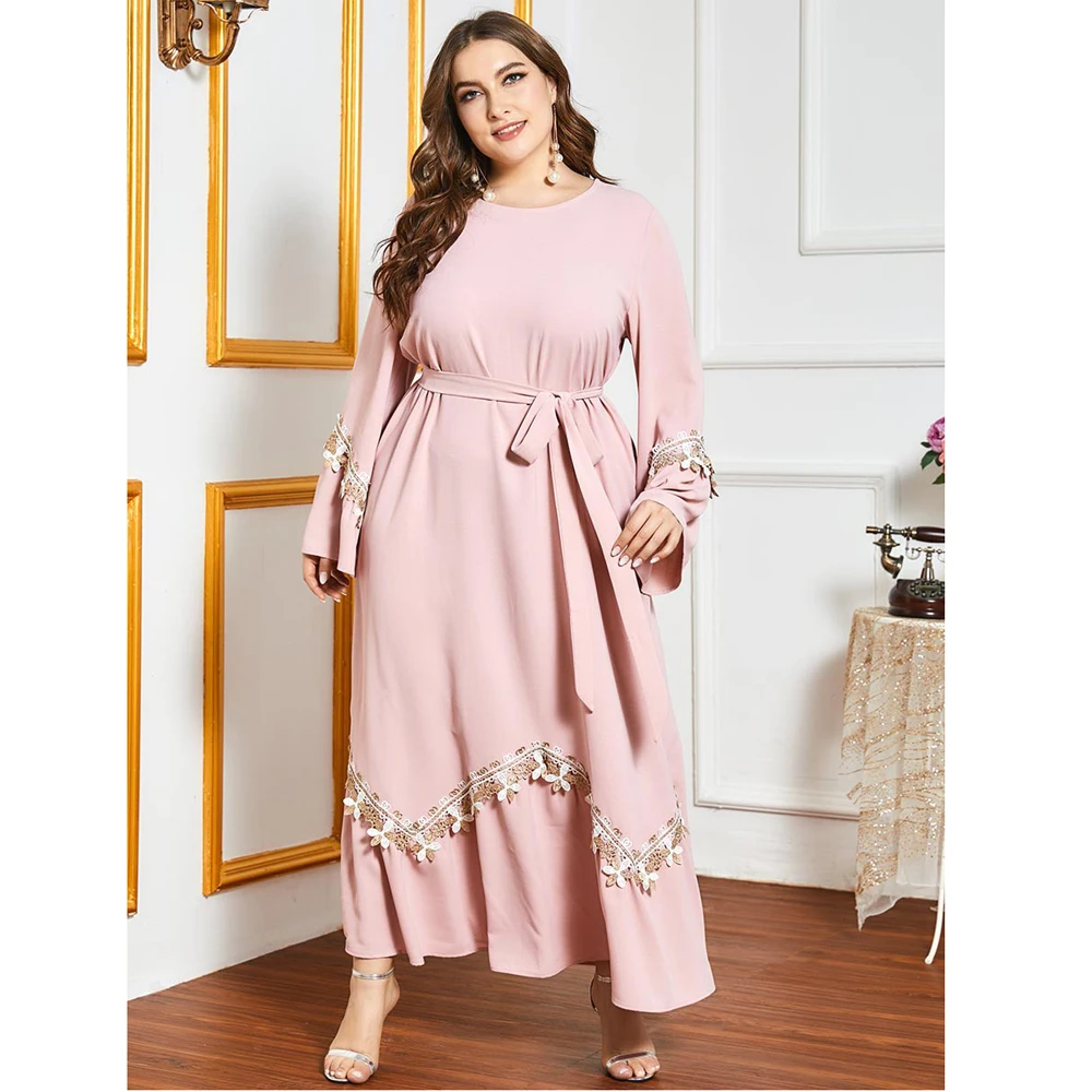 

Plus Size 4XL Muslim Abaya Women Flower Embroidery Maxi Dress Kaftan Turkey Caftan Islamic Clothing Arab Robe Dubai Jilbab Gown