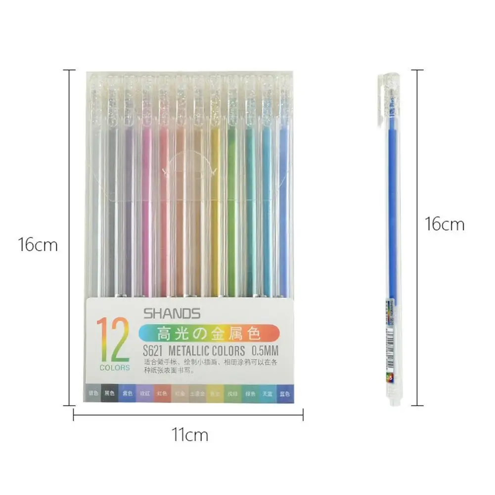 

12 Colors Metal High-gloss Pen Gel Pens Colorful Ink Account Office Hand Hand-Painted Supplies Set For School Art Pens Pen V2H0