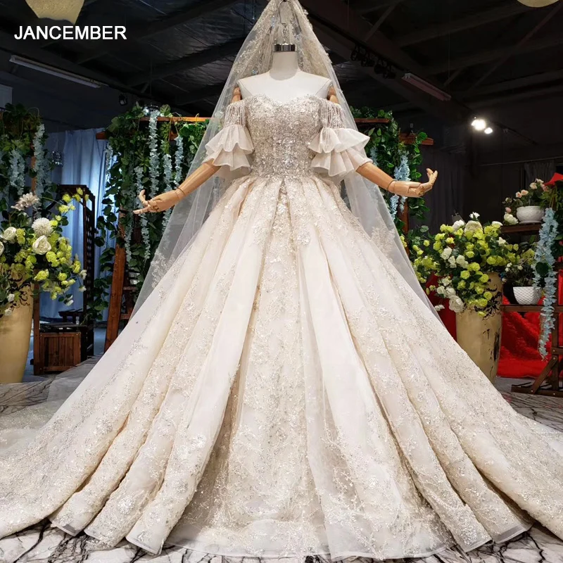 

HTL920 ball gown wedding dress princess sweetheart off the shoulder bead sequin flare sleeves luxury wedding gown suknia slubna