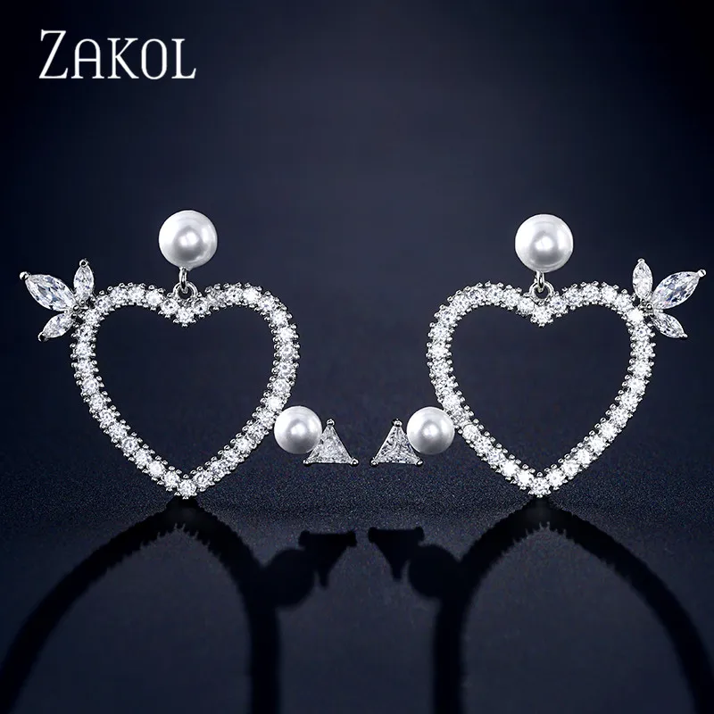 ZAKOL романтические висячие серьги в форме сердца с кубическим цирконием AAA для