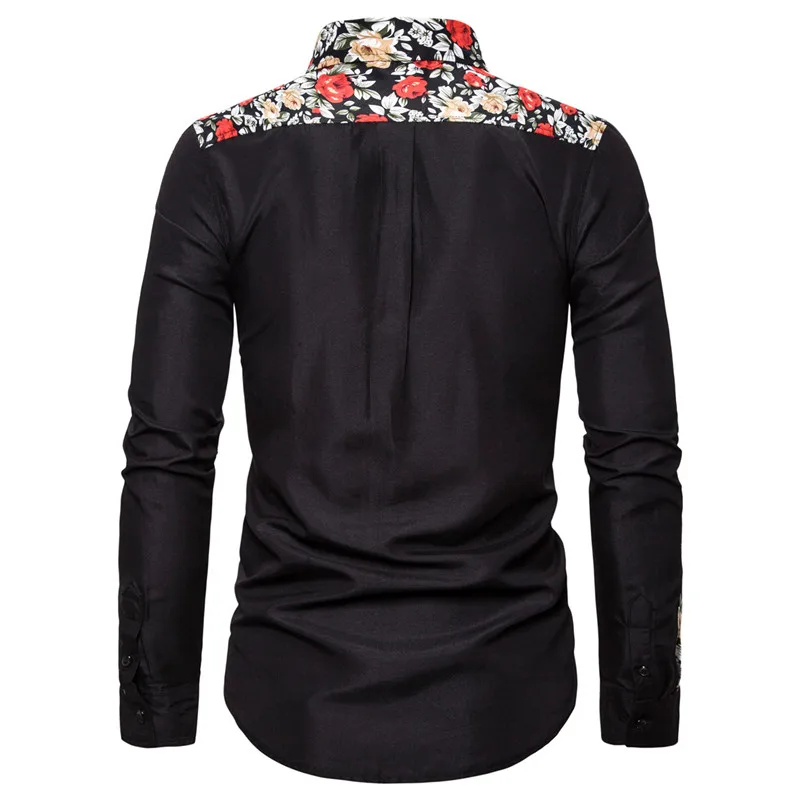 

Loldeal Vintage Floral Printed Mens Shirts Casual Slim Fit Patchwork Color Long Sleeve Formal Shirts for Men Hawaiian Shirt