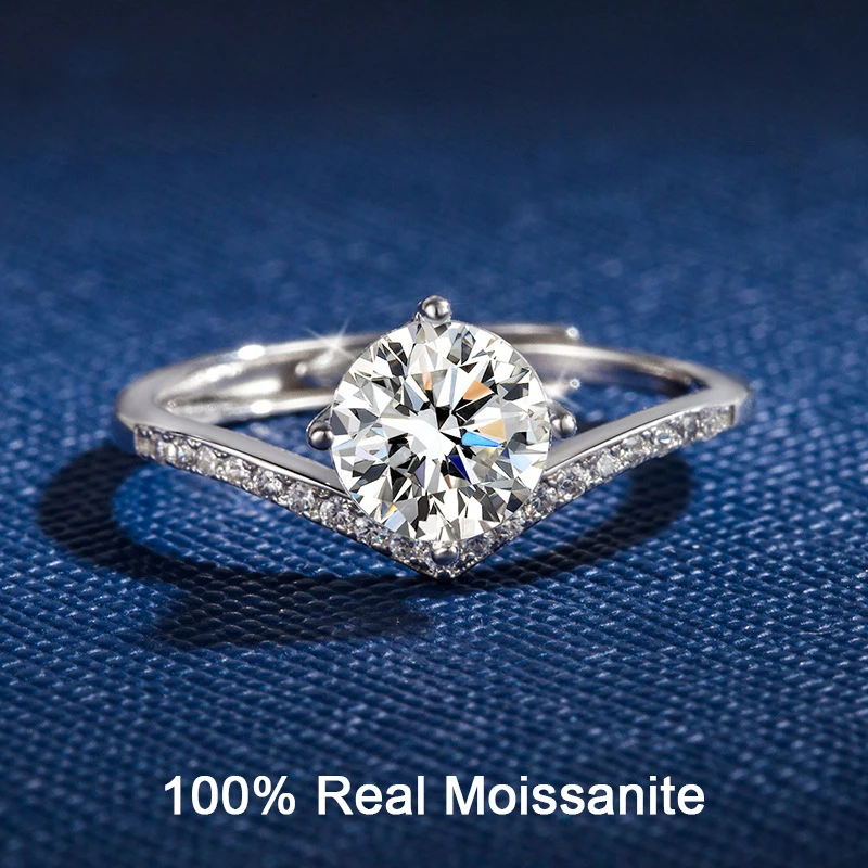 

Real Moissanite Solitaire Ring 925 Sterling Silver 1-2 Carat Round Diamond Ring Women's Fancy Wedding Band Rings Bridal Jewelry