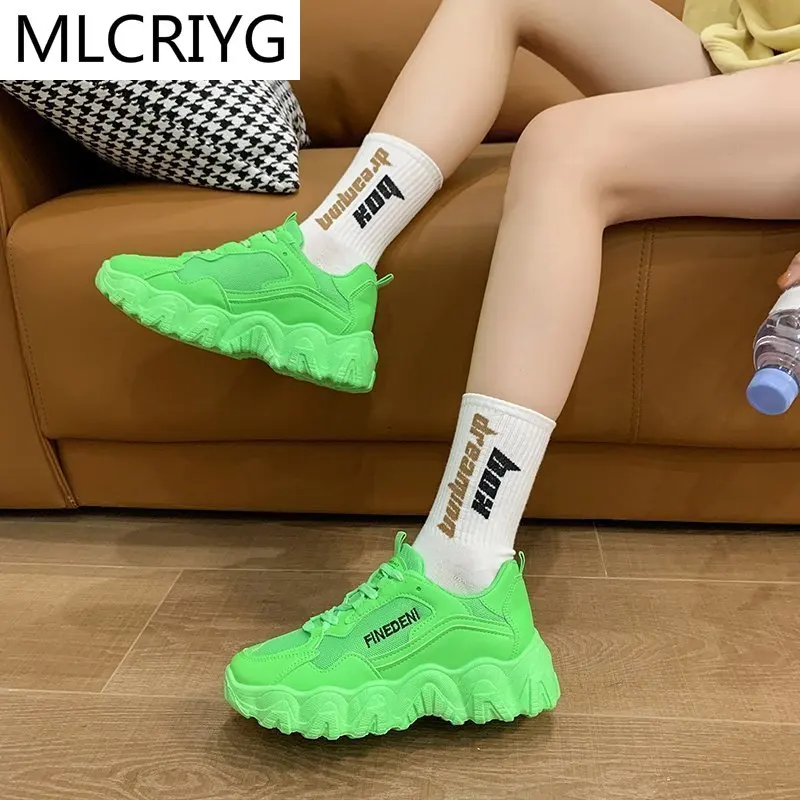 

Spring New Woman Lace-up Vulcanized Shoes Platform Fashion Woman Casual Shoes Walking Comfortable Woman Mesh Breathable Sneakers