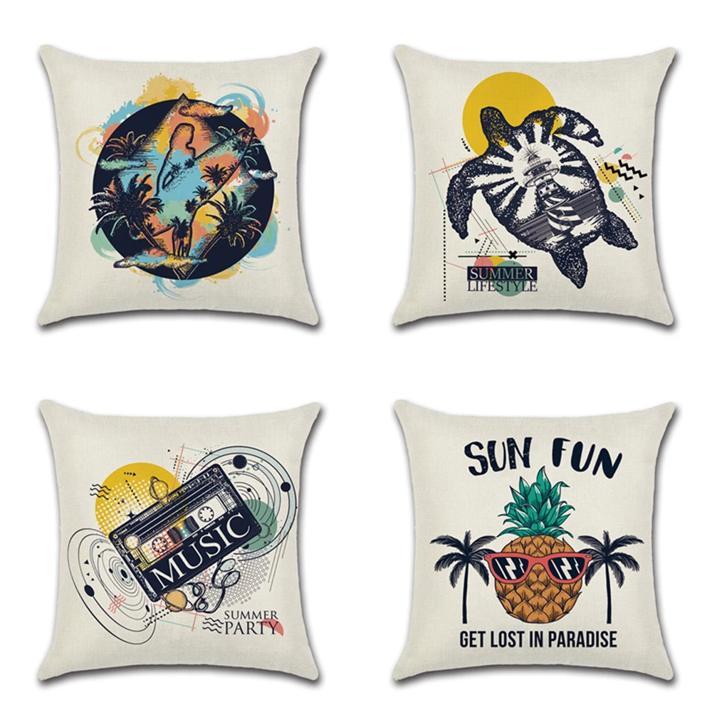 

Cartoon Pillow Case Summer Tropical Pineapple Sea Turtle Printing Cushion Cover Home Decorative Linen Car Sofa Waist Pillowcase