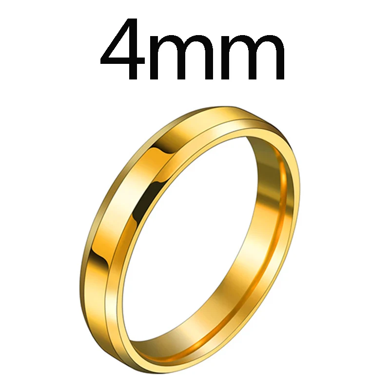 Gold 4mm ELSEMODE мужское черное титановое кольцо из нержавеющей стали прямые парные кольца для влюбленных для женщин - Цвет основного камня: Gold 4mm
