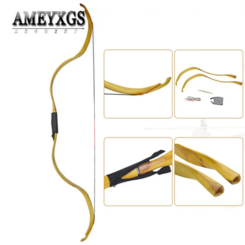 

25lbs Traditional Recurve Bow Right Hand Takedown Long Bow Beginner Youth Shooting Practice Archery Training Hunting Accessories