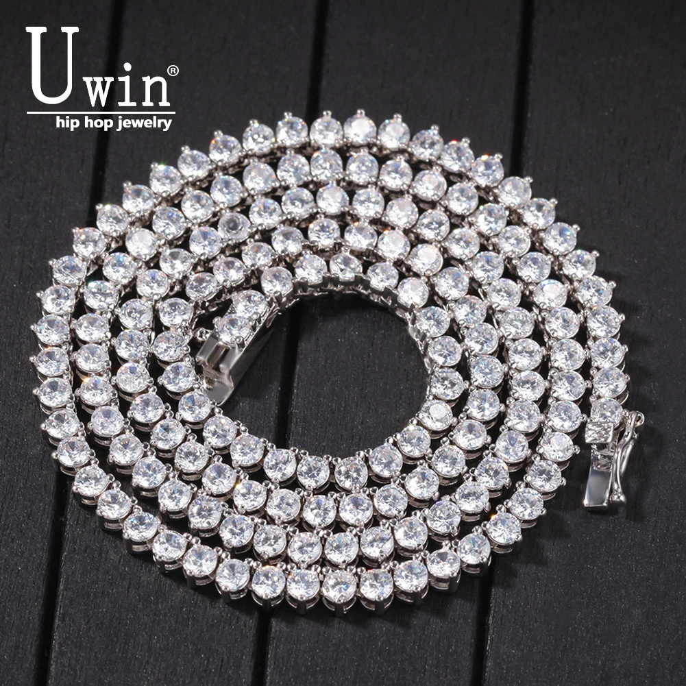 

Uwin 4mm 3 Prong Tennis Chain Cubic Zircon Pink Stone Iced Out Hip Hop Mens Bling Bling Necklace 18inch 20inch 24inch