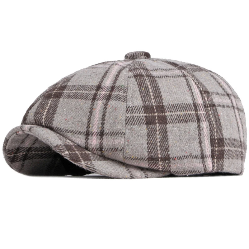 

HT3748 Antumn Winter Hat Men Women Beret Vintage Plaid Octagonal Newsboy Cap Artist Painter Wool Beret Hat Male Female Beret Cap