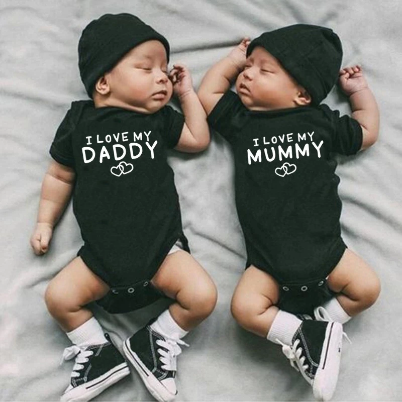 

I Love My Daddy Mummy Twins Baby Bodysuit Cotton Summer Short Sleeve Boy Girl Onesies Baby Twins Clothes New Born Outfits
