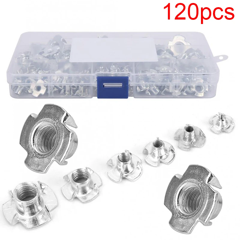 120 шт. четыре зубчатые Т образные гайки оцинкованные M3 M4 M5 M6 M8 мебельная фурнитура