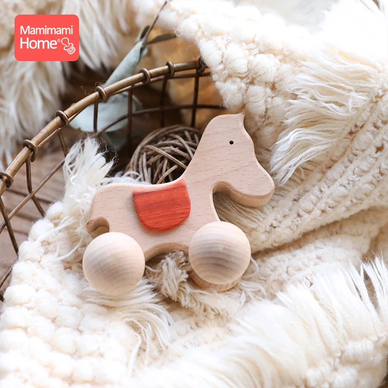 1 шт. детские деревянные животных автомобиля С изображением лошади из бука против