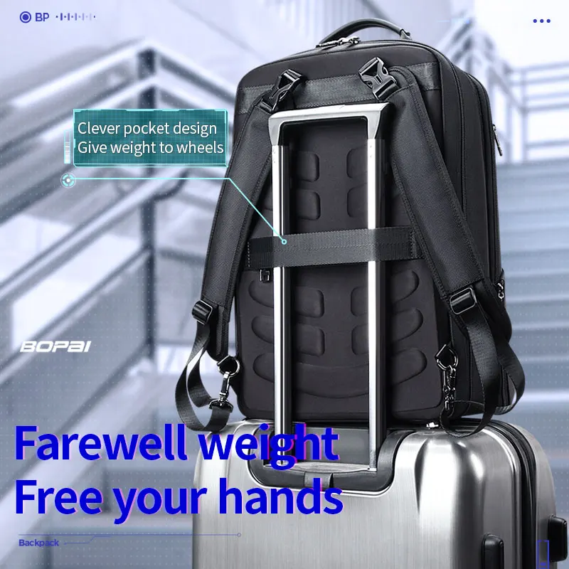 Деловой рюкзак BOPAI для мужчин функциональный Повседневный ранец Два в одном с