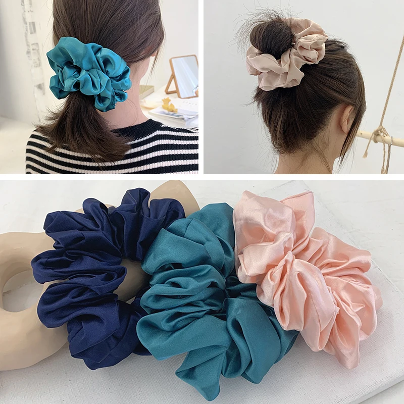 

Атласная тканевая повязка на голову с супер большим кишечником, эластичная лента, резинка для волос с кольцом