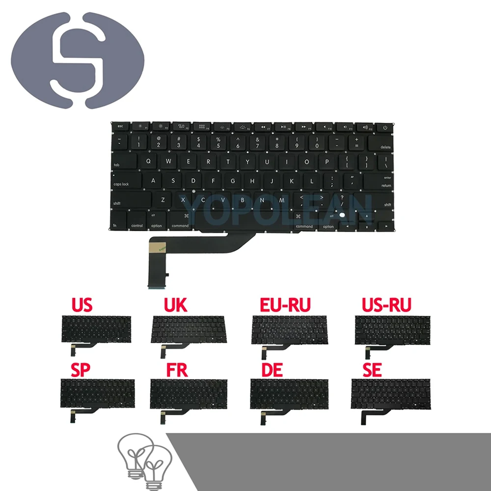 New US UK Russian Spain French German Sweden Laptop Keyboard For Macbook Pro Retina 15&quot A1398 2012 2013 2014 2015 |