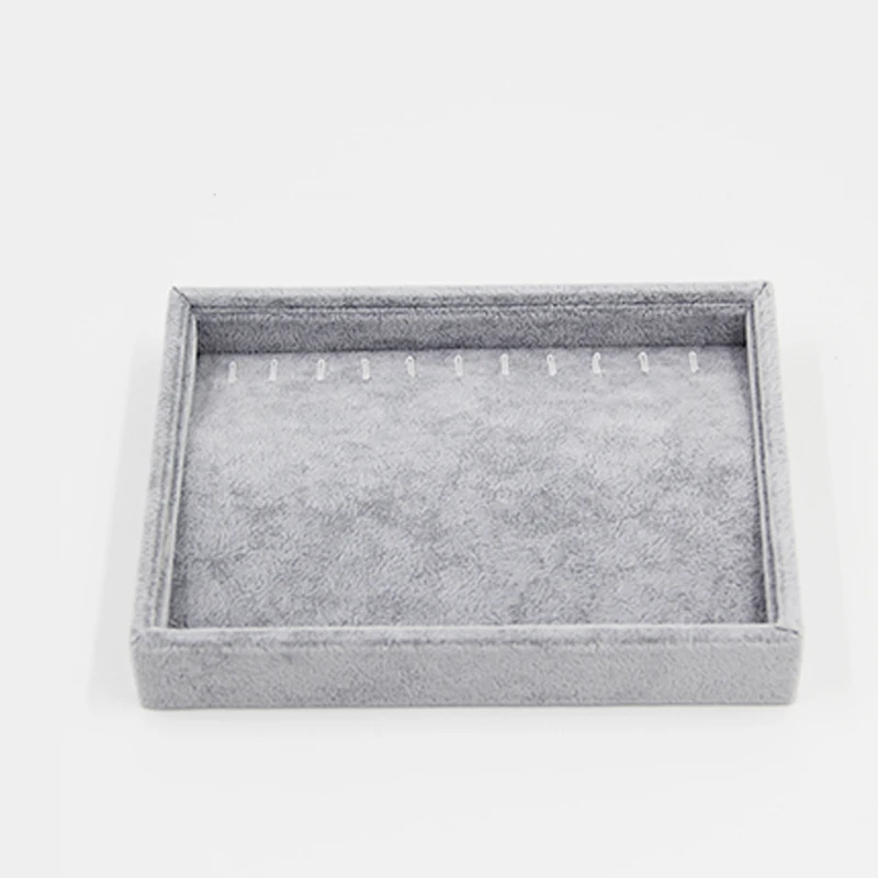 Ring Jewelry Display Tray Bracelet Chains Organizer Gray Soft Velvet Drawer Storage Case Pins Earrings Storing for Drawer Space