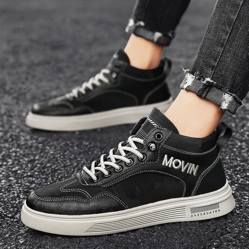 

Кроссовки мужские высокие из ПУ кожи, Повседневная Удобная дышащая обувь для прогулок