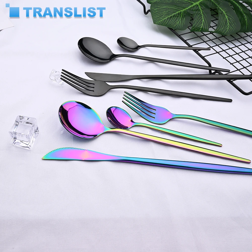 

24pcs Black Western Dinnerware Set Stainless Steel Cutlery Set Fork Knife Spoon Tableware Set Flatware Set Silverware Set
