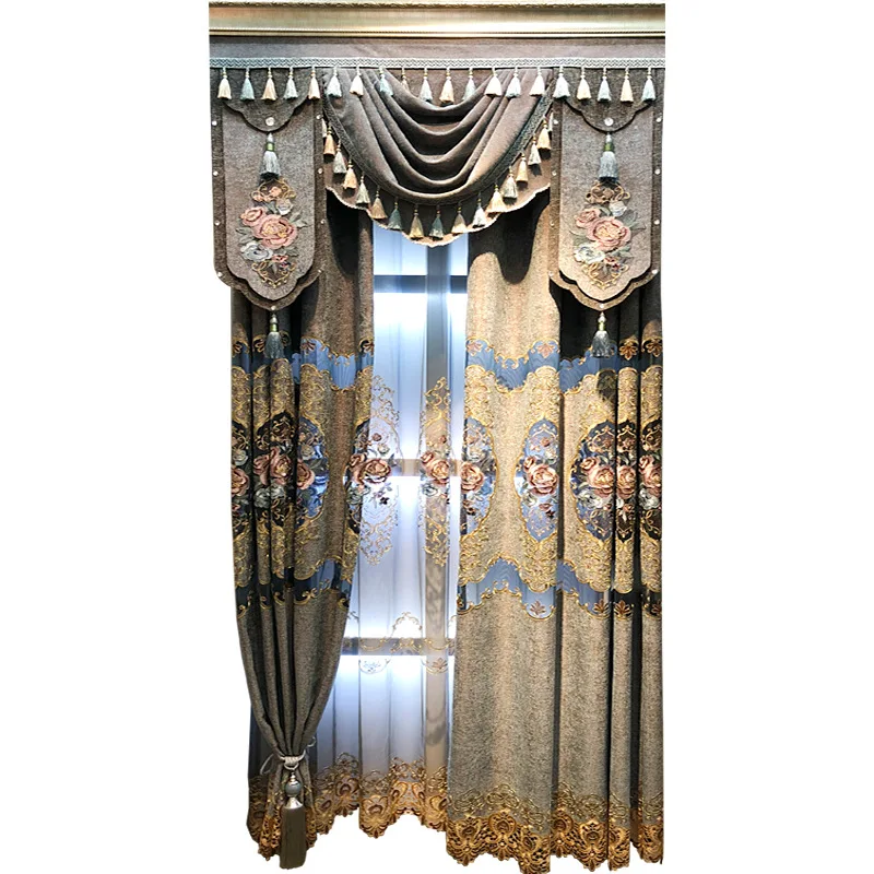 

High-grade European Pastoral Curtains for Living Room Hollow Chenille Curtains for Bedroom Embroidery Curtain Tulle
