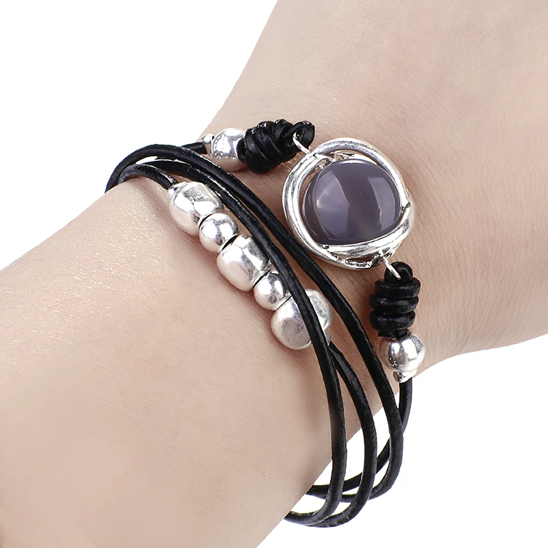 Богемный Браслет ALLYES для женщин матовый черный браслет с пряжкой женские