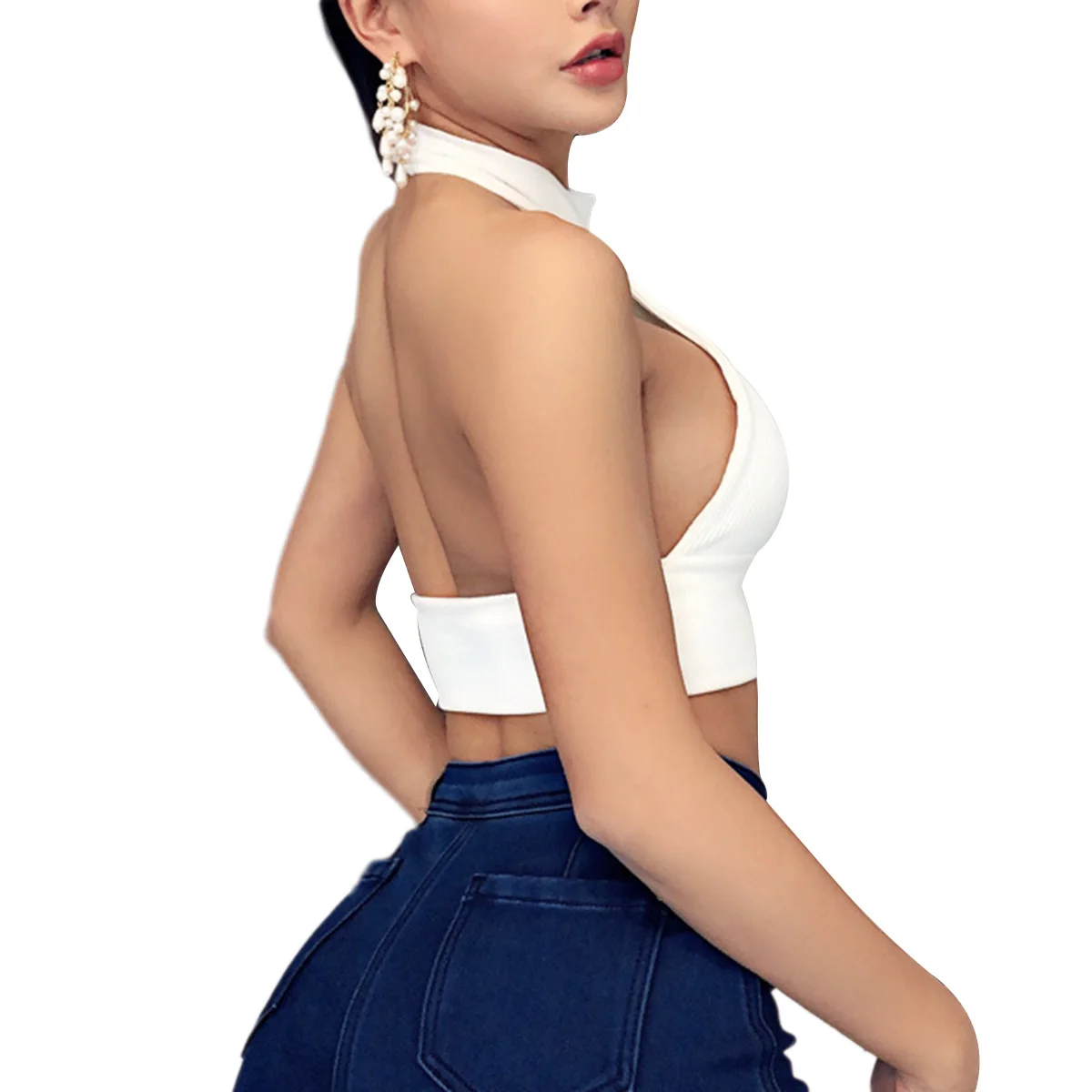 Женский укороченный топ на бретельках с перекрестными лямками спереди вырезом