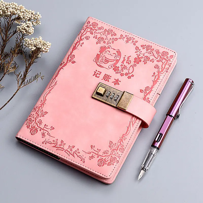 

Locked password account book detailed account lazy person in and out of account retro style diary hand ledger office hand ledger