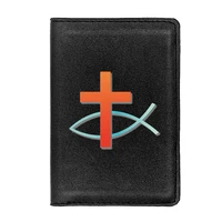 high quality vintage jesus cross fish printing passport cover holder id credit card case travel leather passport wallet