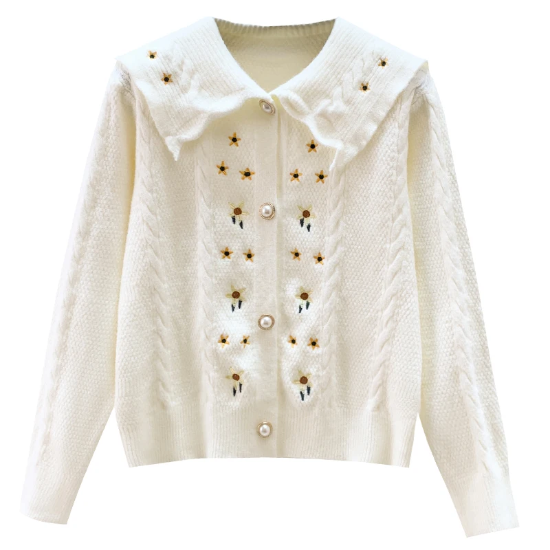 

Маленький чистый и свежий кардиган с вышивкой в пасторальном стиле, Женский Осенний французский милый Универсальный свитер, пальто, 2021