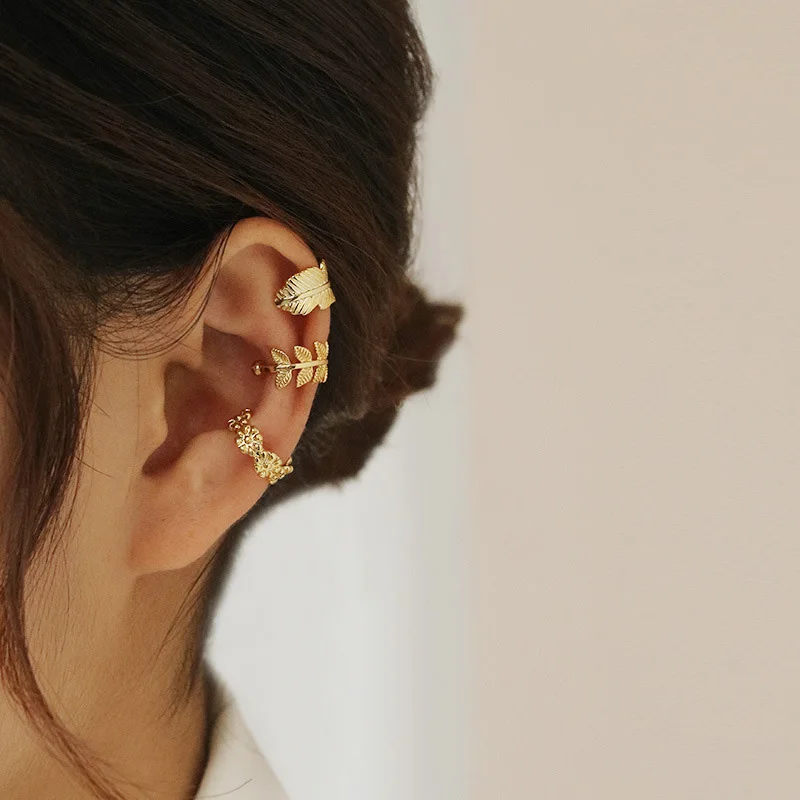 

European And American Retro Leaf Feather Ear Bone Clip Female Korean Temperament Fairy Style Ins No Pierced Earrings Jewelry