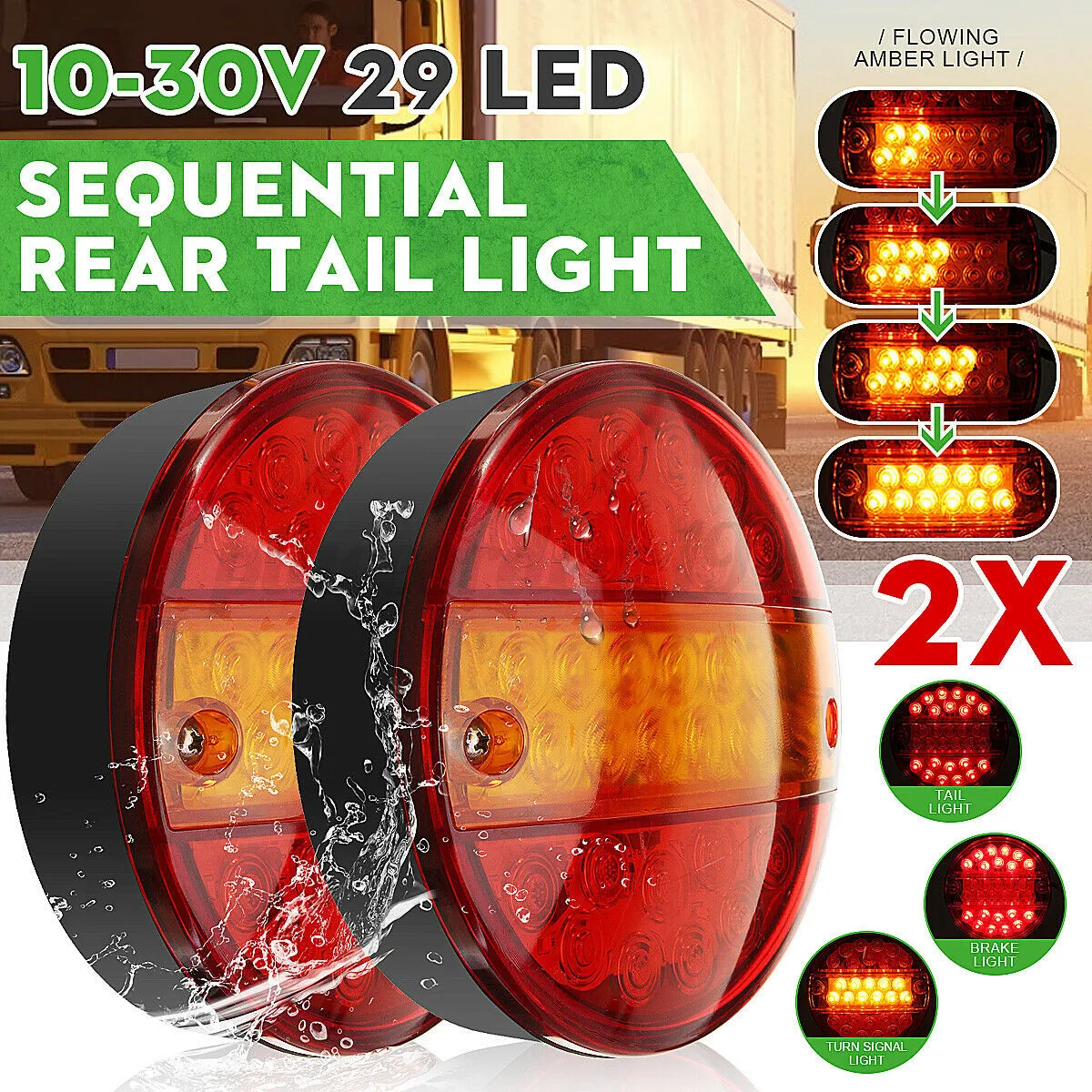 

Round Hamburger Tail Lights Trailer Waterproof 15W Accessories Indicator