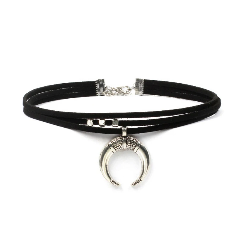 Ожерелье чокер трехслойный черный ремень из искусственной кожи с подвеской в