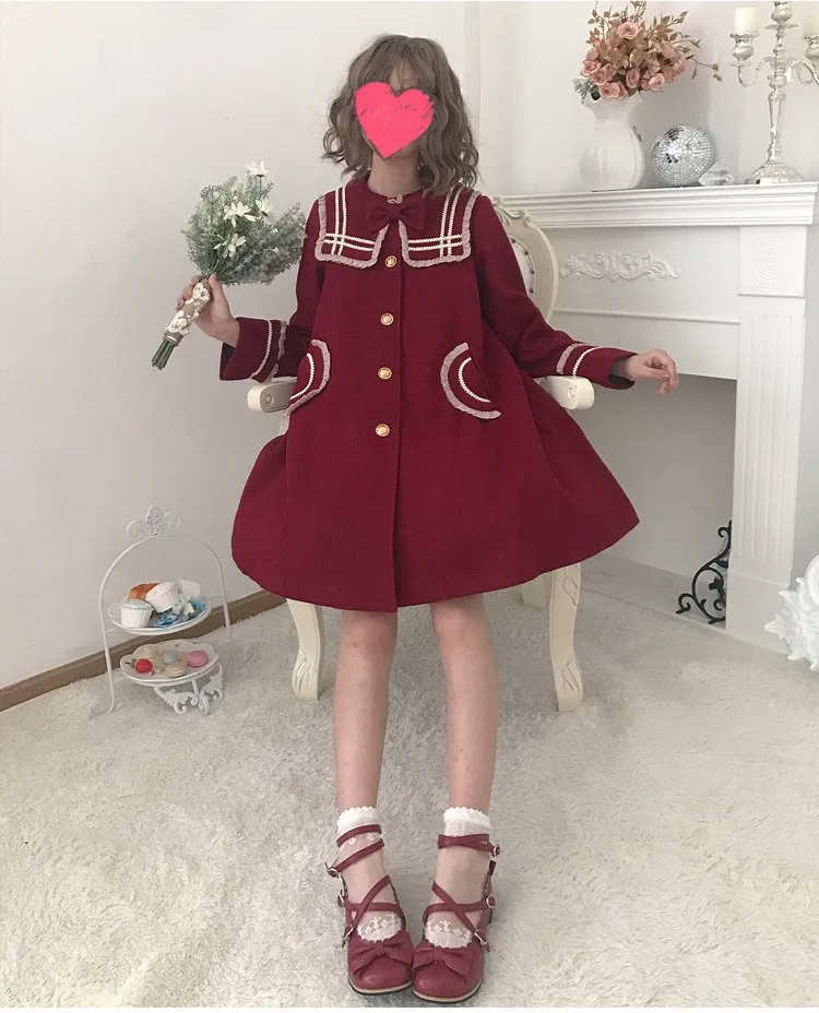 

Пальто женское осенне-зимнее, с кружевным бантом и отложным воротником