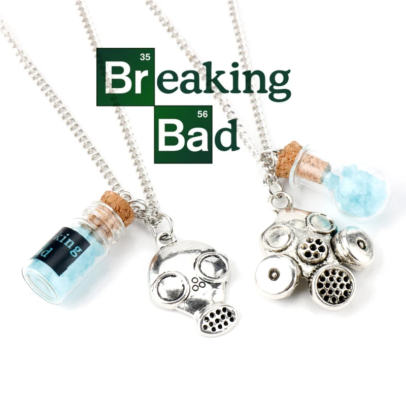 

TV Series Breaking Bad Gas Mask Necklace Glass Bottle Gravel Pendant Necklaces Prop Choker Women Men Link Chain jewelry Gifts