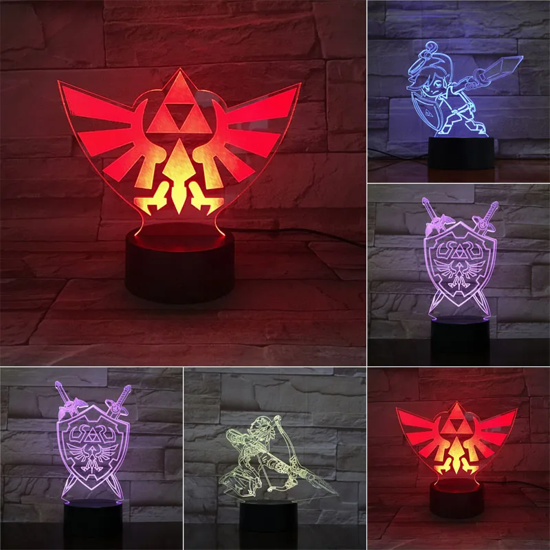 3D светодиодный ночсветильник Zelda 7 цветов меняющая цвет лампа украшение комнаты